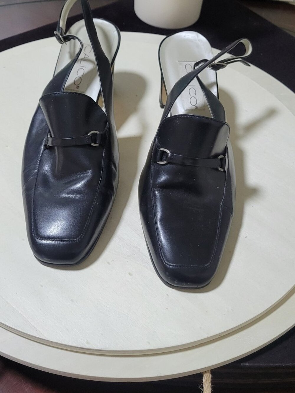 Calico C-Slingshot Black Leather Pumps [Item #SP13]